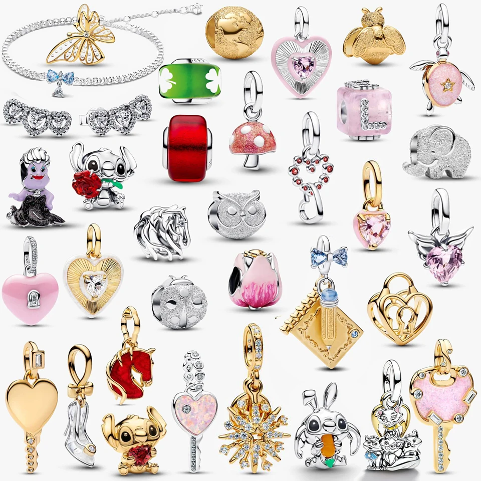 

2026 New 925 Silver Ladybug Bee Rabbit Butterfly Beads Eternal Life Tree Crystal Shoes Key Pendant Exquisite DIY Charm Jewelry