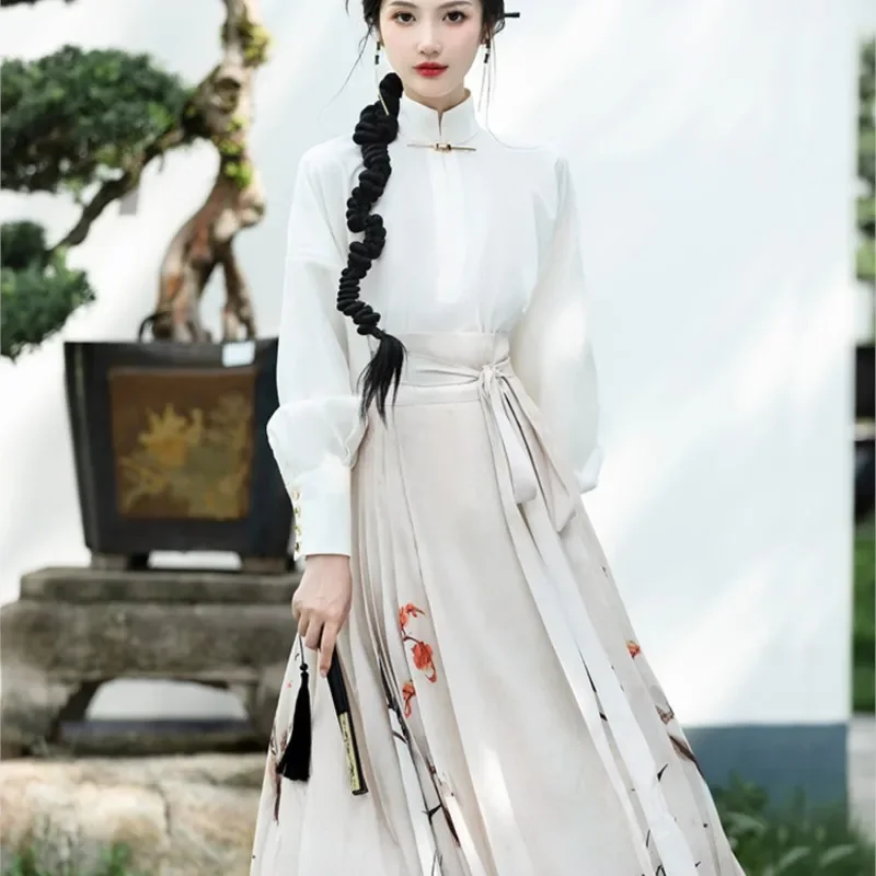 Conjunto de Hanfu mejorado de estilo chino, falda de cara de caballo con estampado de tinta, vestido Mamian Hanfu, disfraz de otoño e invierno, nuevo