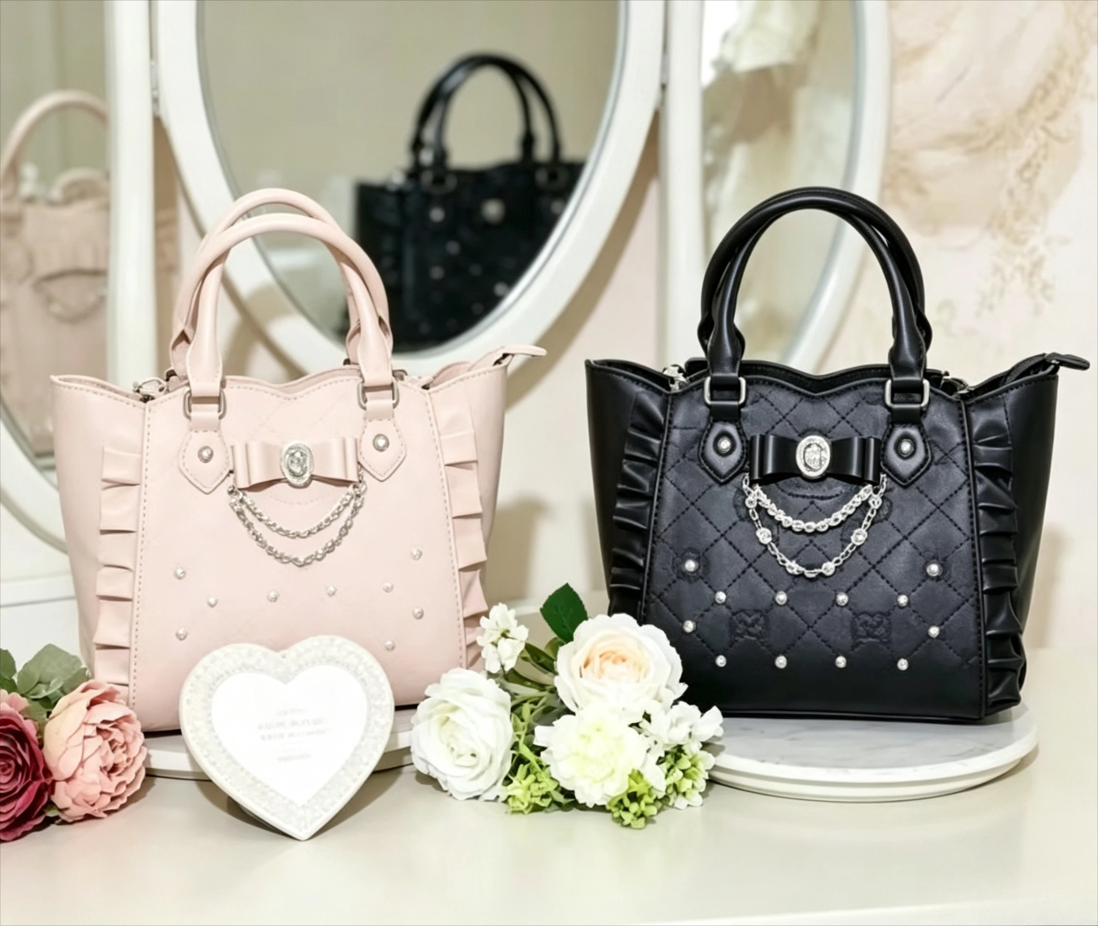 Lolita Handbags Elegant Hand-held Tote Bag Pearl Rhinestone Women's Handbags Japanese Style Bow Girl Shoulder Messenger Bag