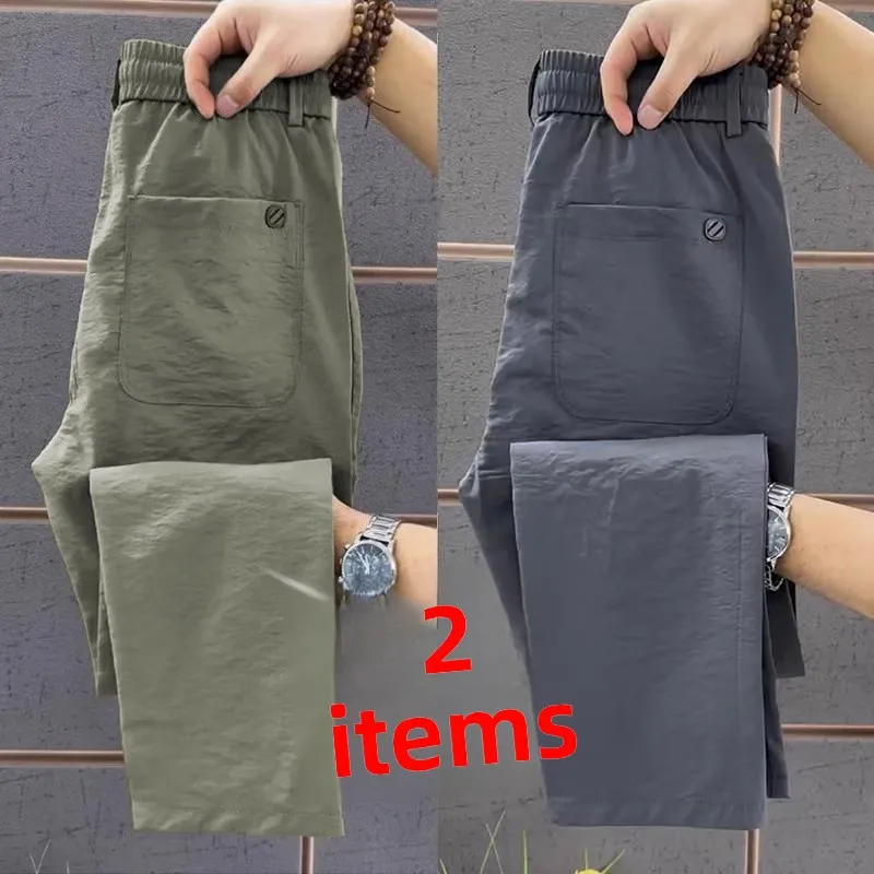 Men's Cotton Linen Loose Fit Summer Thin Elastic Waist Straight Leg Casual Pants Breathable Comfortable Business Leisure Nine...
