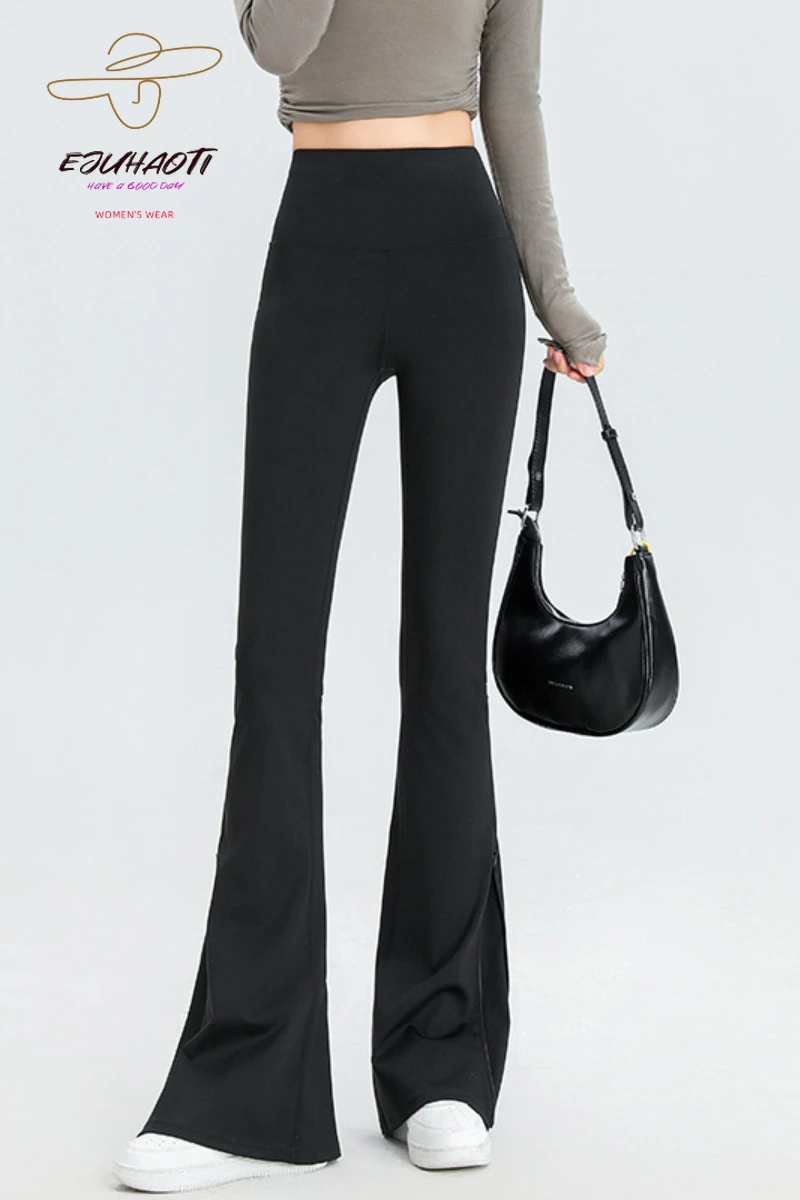 Women Micro Flared Pants 2024 New Fashion Ankle Zipper High Waist Appear Thin Leggings Slim Stretch Women's Pants Solid Trousers