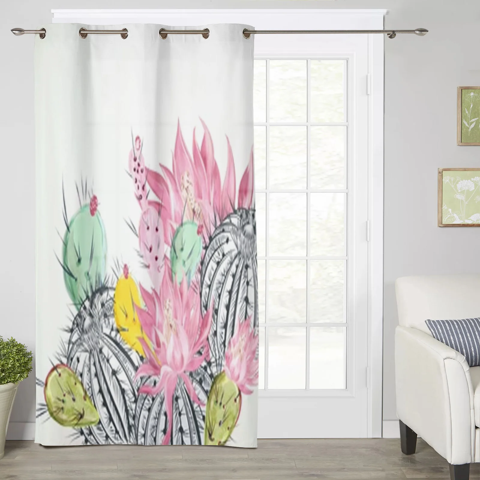 Beautiful Cactus Plants And Flowers Window Curtains For Living Room Luxury Bedroom Decor Drapes Kitchen Window Treatments