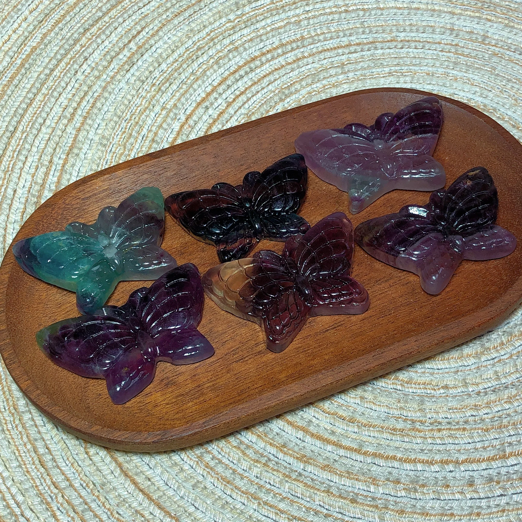 Natural Crystal Fluorite Butterfly Carving Colorful Energy Ornament Healing High Quality Wholesale Home Decoration Room Decro