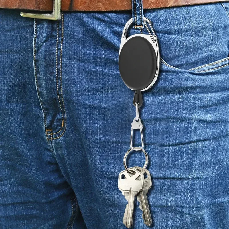 1-6Pcs Elastic Button Key Chain Retractable Fly Fishing Retractor Quick Release Spring Alloy Key Rings Retractable Tool