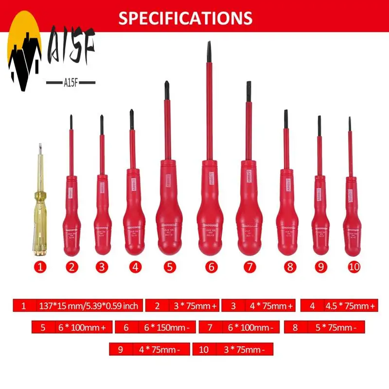 

A15F-PENGGONG Insulated Screwdriver Set 1000V Insulated Electrician Screwdriver With Slotted Phillips Screwdrivers With Test Pen
