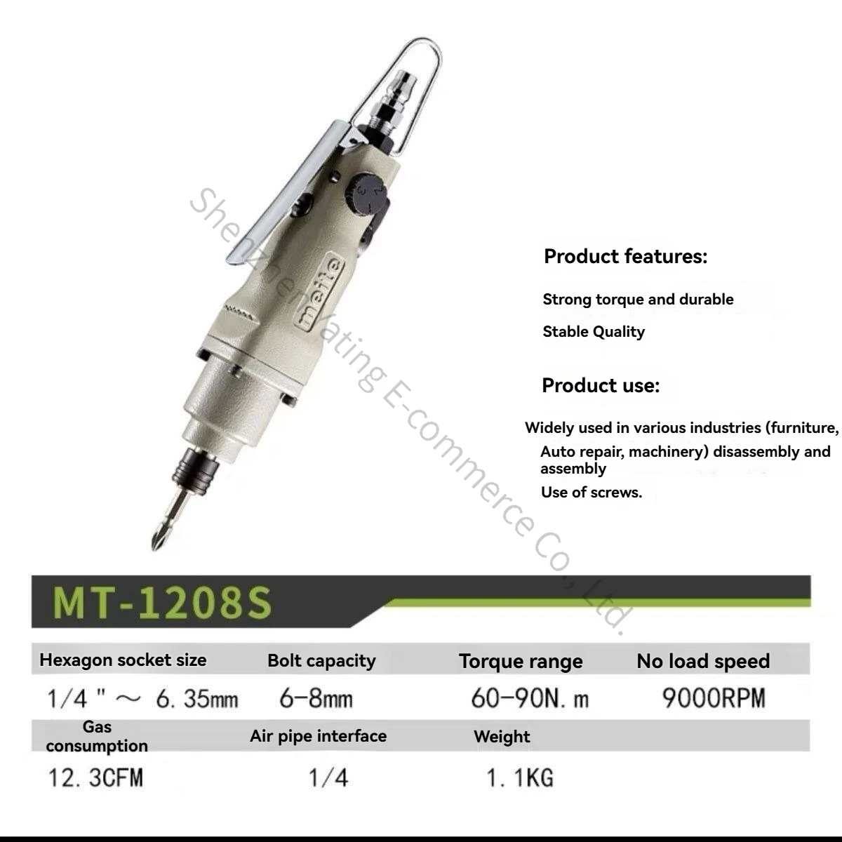

MT-1208S 10H Pneumatic Industrial Grade Wind Screwdriver Self Tapping Screw Special Disassembly and Assembly Screw