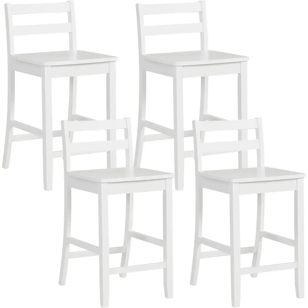 مجموعة من 4 مقاعد بارتفاع خشبية بيضاء، مقاس 24 بوصة مع مسند ظهر مريح ومسند للقدمين، طراز المزرعة لجزيرة المطبخ