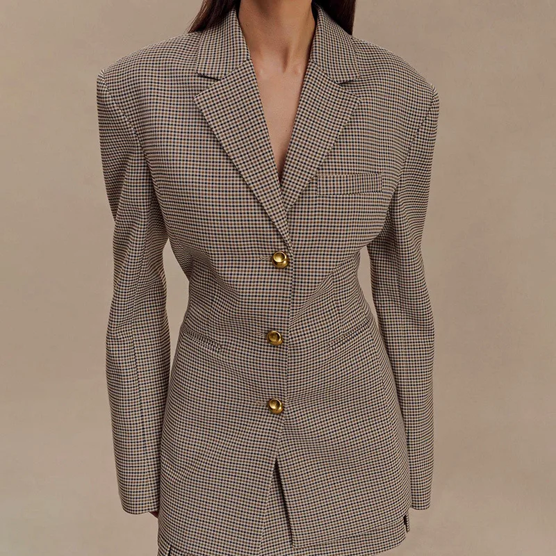 Spring and Autumn 2025 Slim-fit Suit Jacket Fashion Temperament Plaid Lapel Women's Jacket