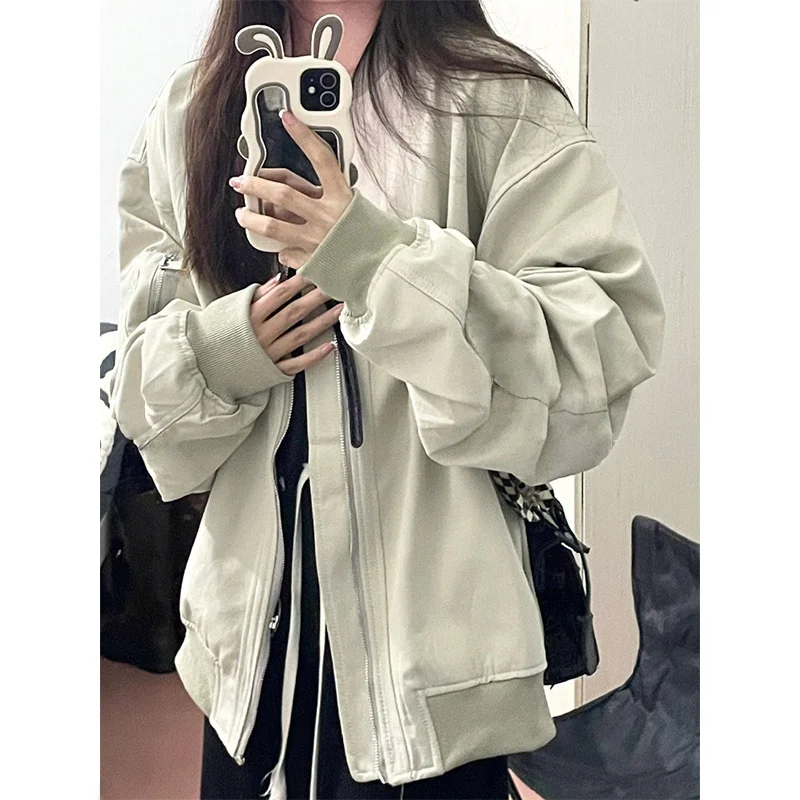 

American Retro Hong Kong Sle Chic Pilot Jaet Baseball orm Women's Spring Autumn Design Unique Vintage Outerwear