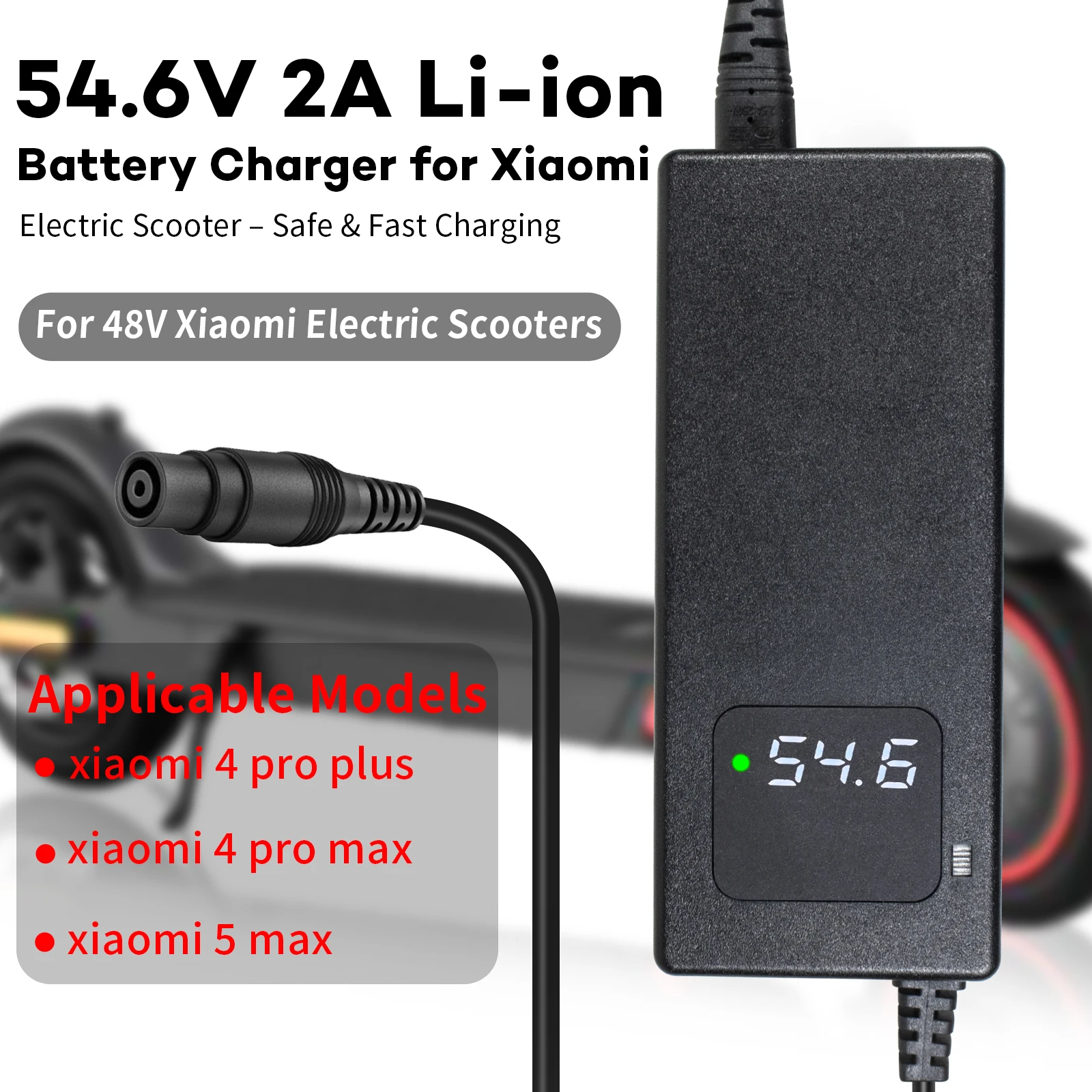 Universal Charging Cable for 54.6V 2A Electric Scooters, Compatible with Xiaomi Mi 4 Pro Max/Plus, Mi 5 Max, and Ninebot ZT3 Pro