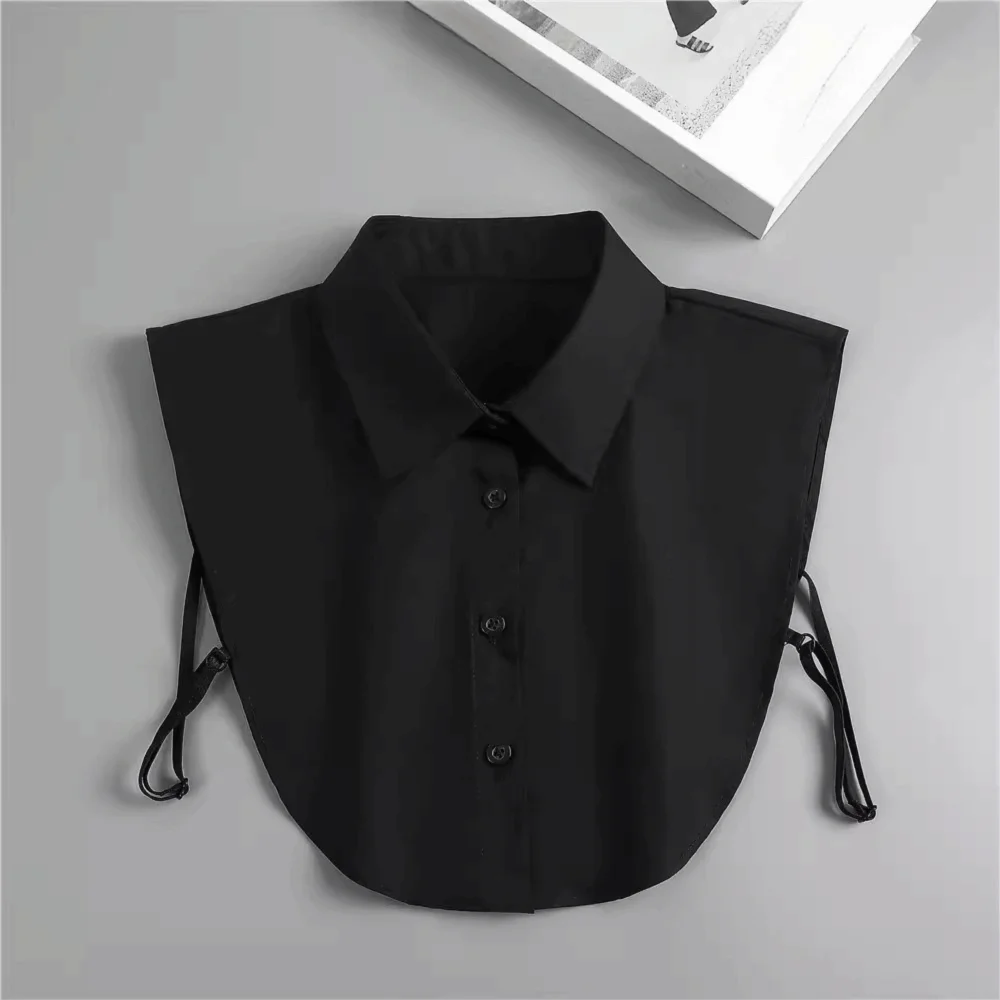 Faux col en coton à bretelles réglables, demi-chemise polyvalente, Style faux col bouton, couleur unie, faux col de chemisier