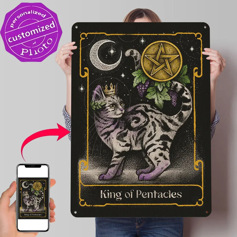 King of Pentacles 3D Printed Texture Poster Personalized Wall Art Retro Metal Tin Signs for Mancave Decoration Gaming Wand Deko