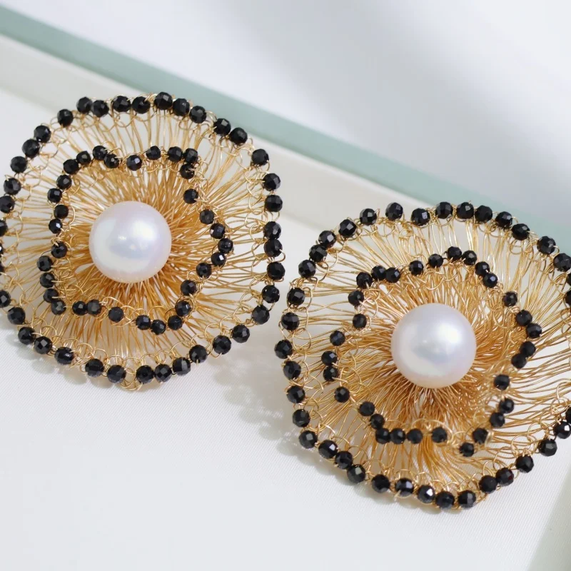 

SGARIT трендовые ювелирные изделия из жемчуга «сделай сам» 10,5-11 мм, 14-каратное золото, натуральный Эдисон, круглые серьги с жемчугом и черной шпинелью для женщин