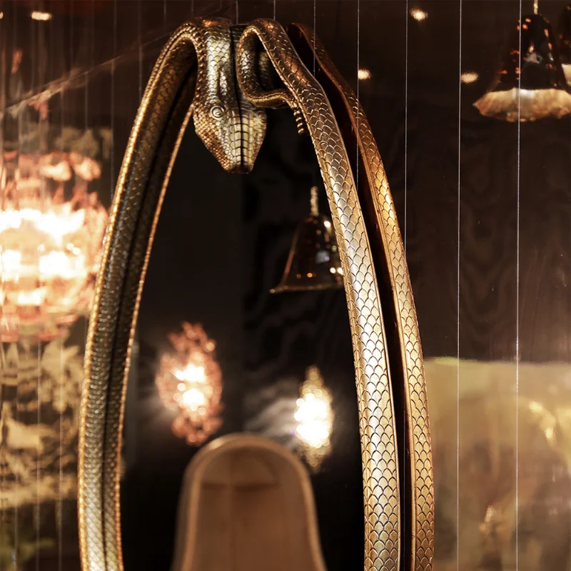 Italian style bath mirrors snake shape vanity mirror luxury golden animal shape salon mirror