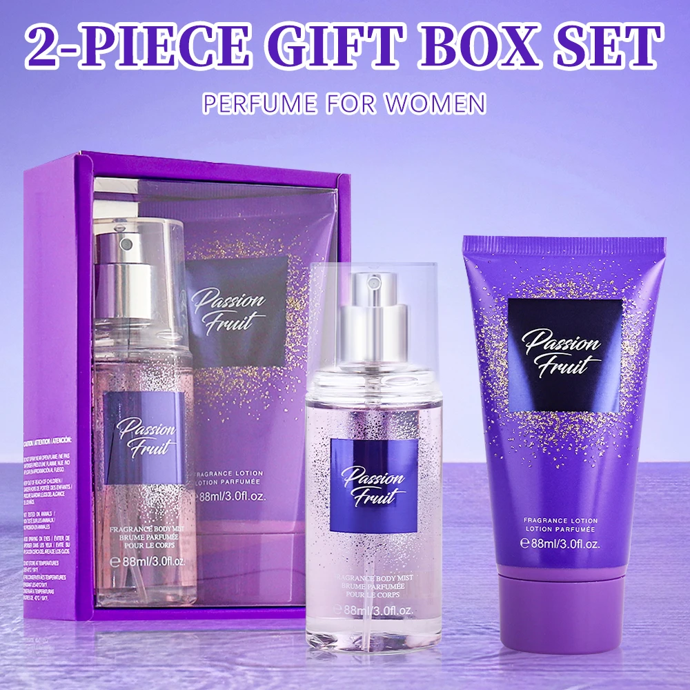 Women's Fragrance Sets 3fl.oz Body Mist and 3fl.oz Body Lotion 2 Pcs PASSION FRUIT Body Mist & Lotion Gift for Women Long