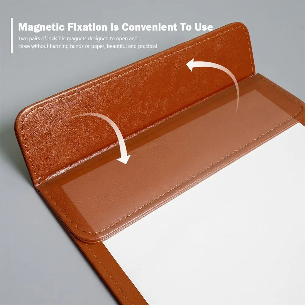 Portable PU Leather Writing Clipboard With Pen Insert Magnetic Absorption Menu Folder Signature Writing Pad School Office