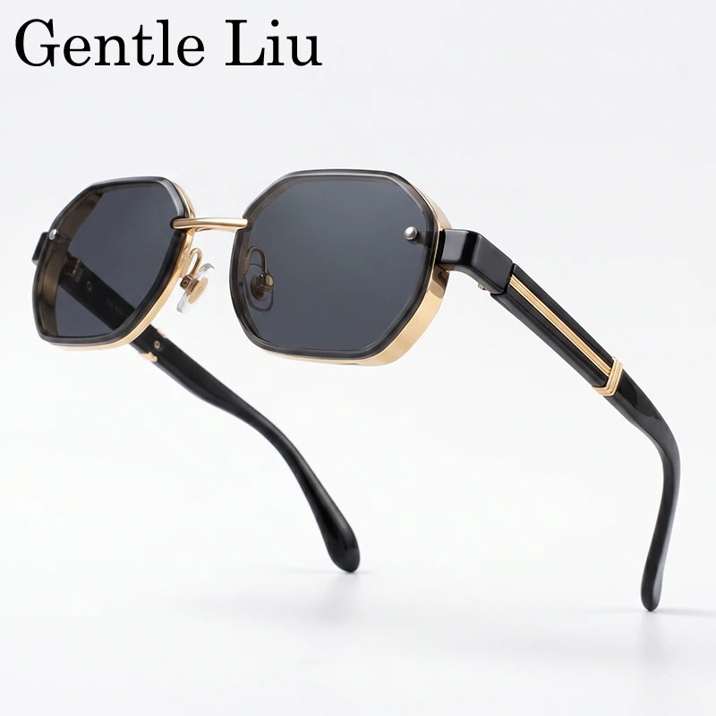 

Small Frame Square Punk Sunglasses Men 2026 Luxury Designer Vintage Geometric Polygon Sun Glasses Male Steampunk Driving Shades