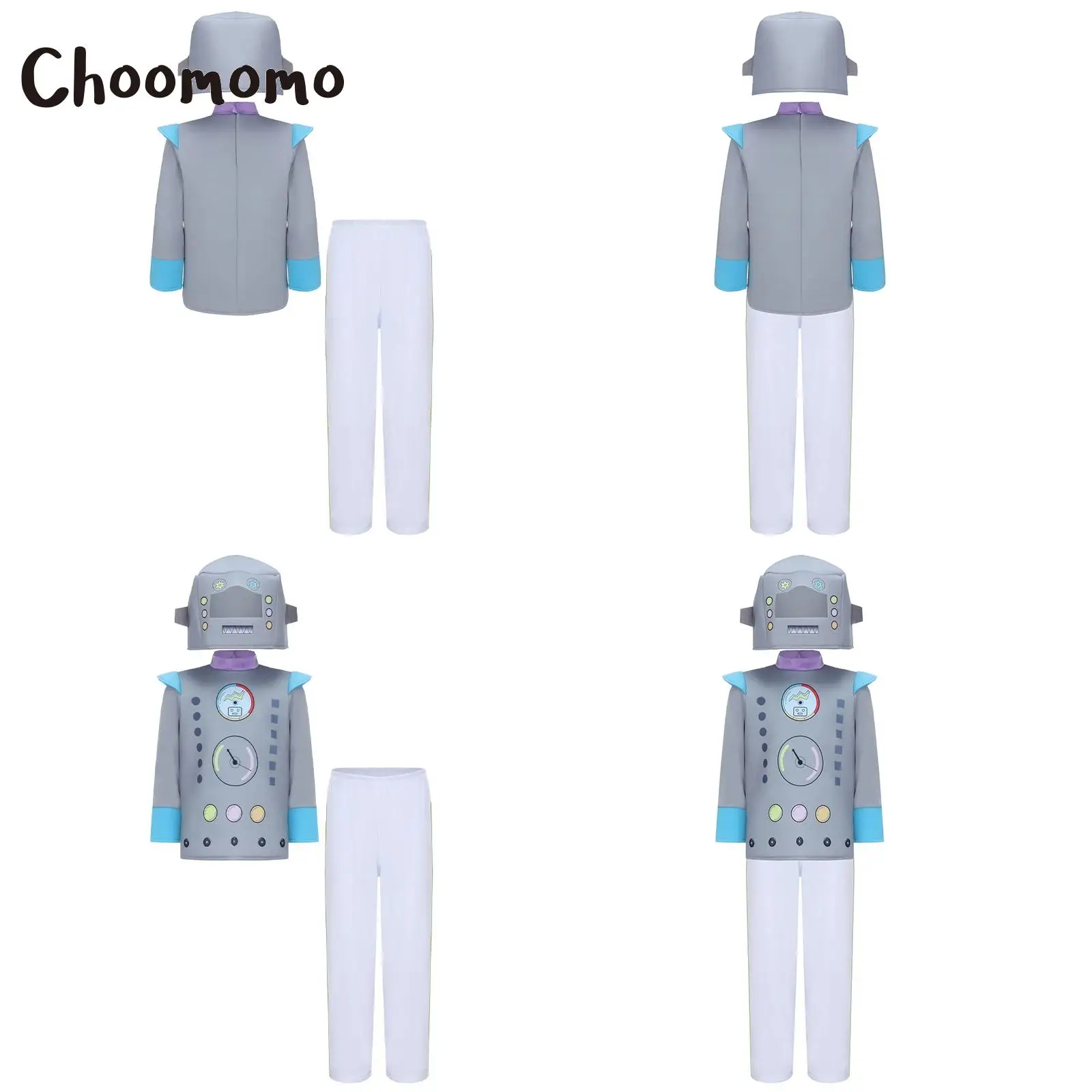 

Костюм робота на Хэллоуин, ролевые игры, комплекты для косплея для детей, мальчиков и девочек, топ с длинными рукавами и красочным принтом, головные уборы, брюки, тематические вечеринки