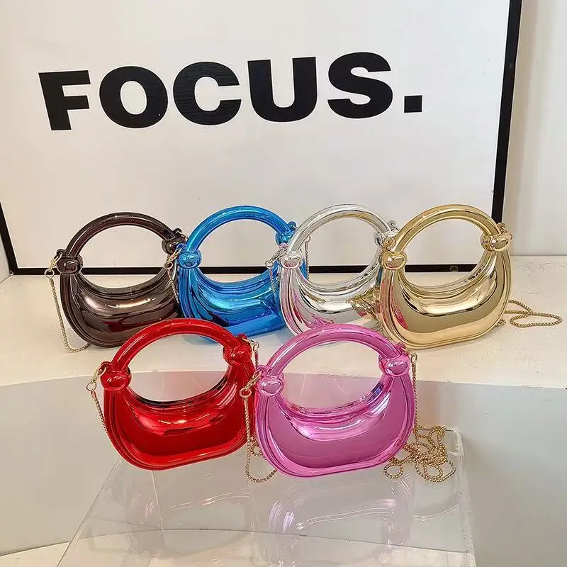 High Grade Crescent Shaped Banquet Wrist Bag Fashion Knot Acrylic Ladies Handbag