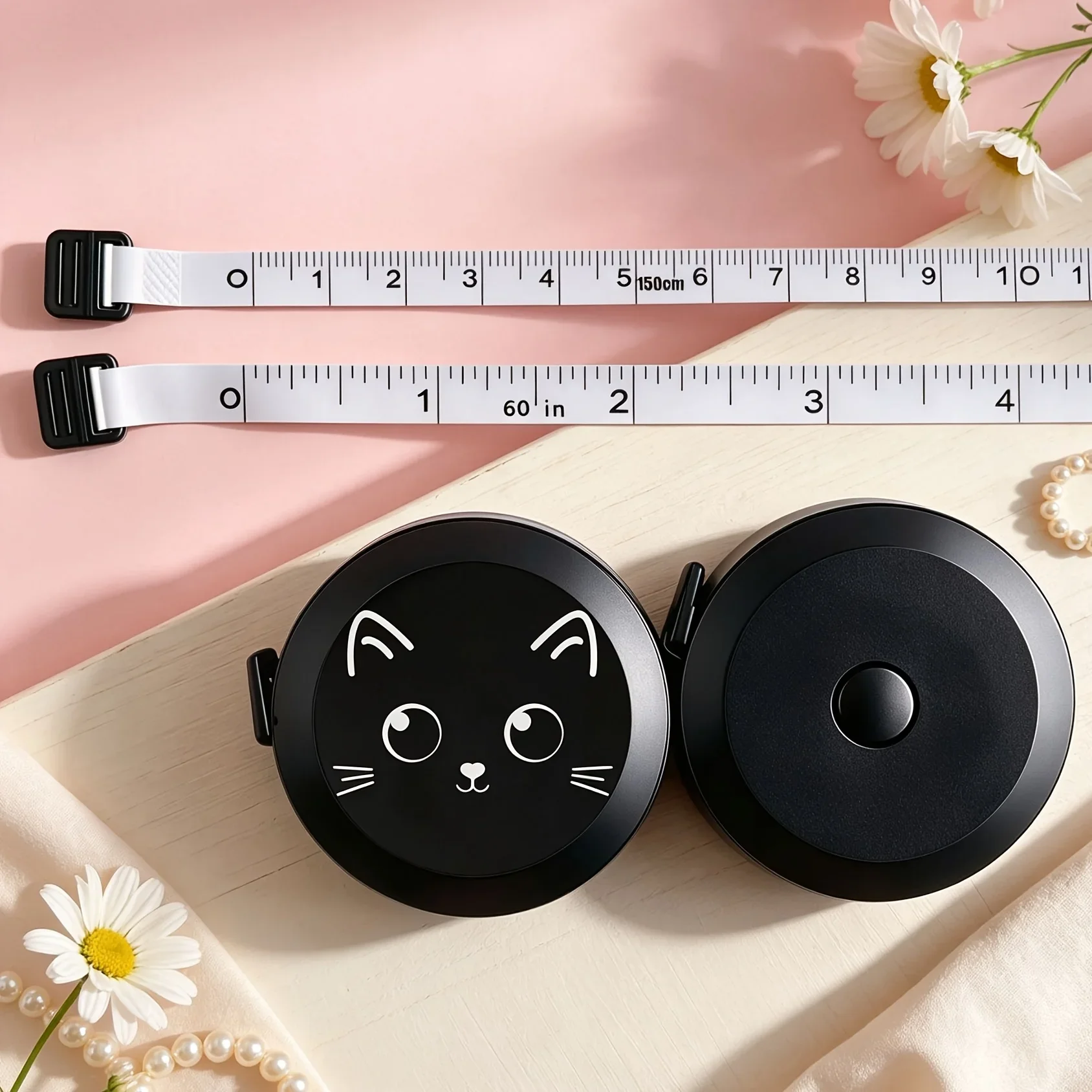 Cute Cat Mini Telescopic Measuring Tape, 150.01 cm, Double-Sided Metric And Imperial, Soft Sewing Tape