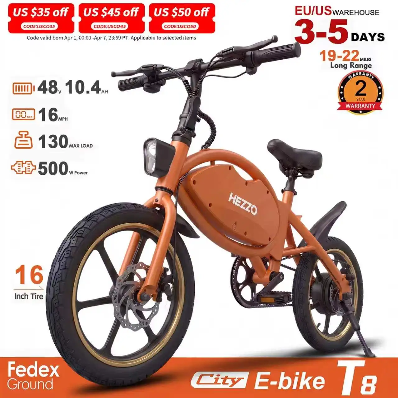 HEZZO T8Pro Foldable Electric Bike for Adults 48V 350W Peak 600W Brushless Motor 16 Inch Carbon Steel E-Bike 7.8Ah Lithium Battery Max 25KM/H 30-35KM Range Dual Disc Brake Dual Spring Shock Absorber LED Headlight Commuter Folding E Bicycle