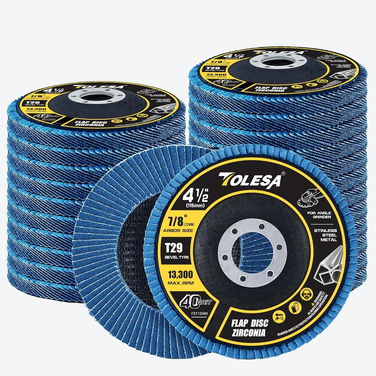 

24 Pack 4 1/2 Flap Discs for Angle Grinder, 40 Grit Type 29 Zirconia, for Metal, Stainless Steel & Cast Iron