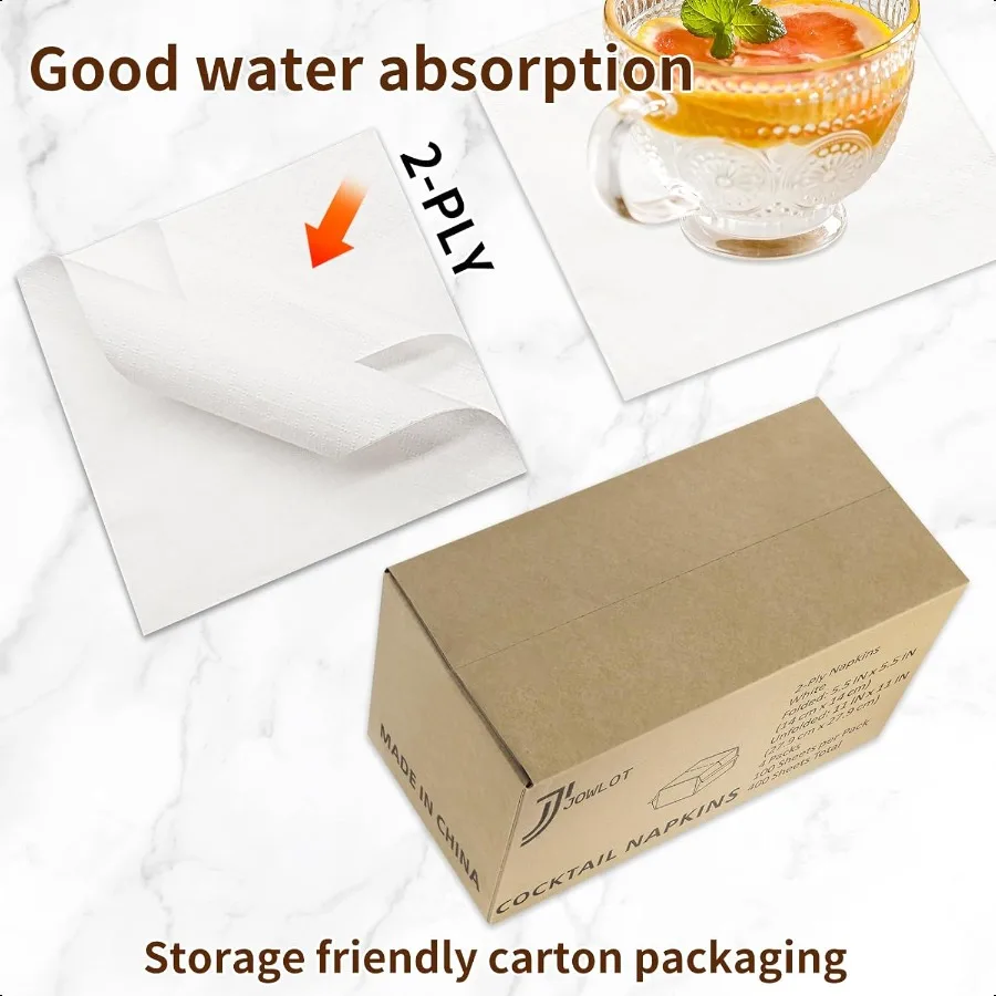 Tovaglioli da cocktail 400 tovaglioli bianchi a 2 strati 5,5x5,5 pollici tovaglioli per bevande piegati carta per cena matrimonio bar festa di compleanno