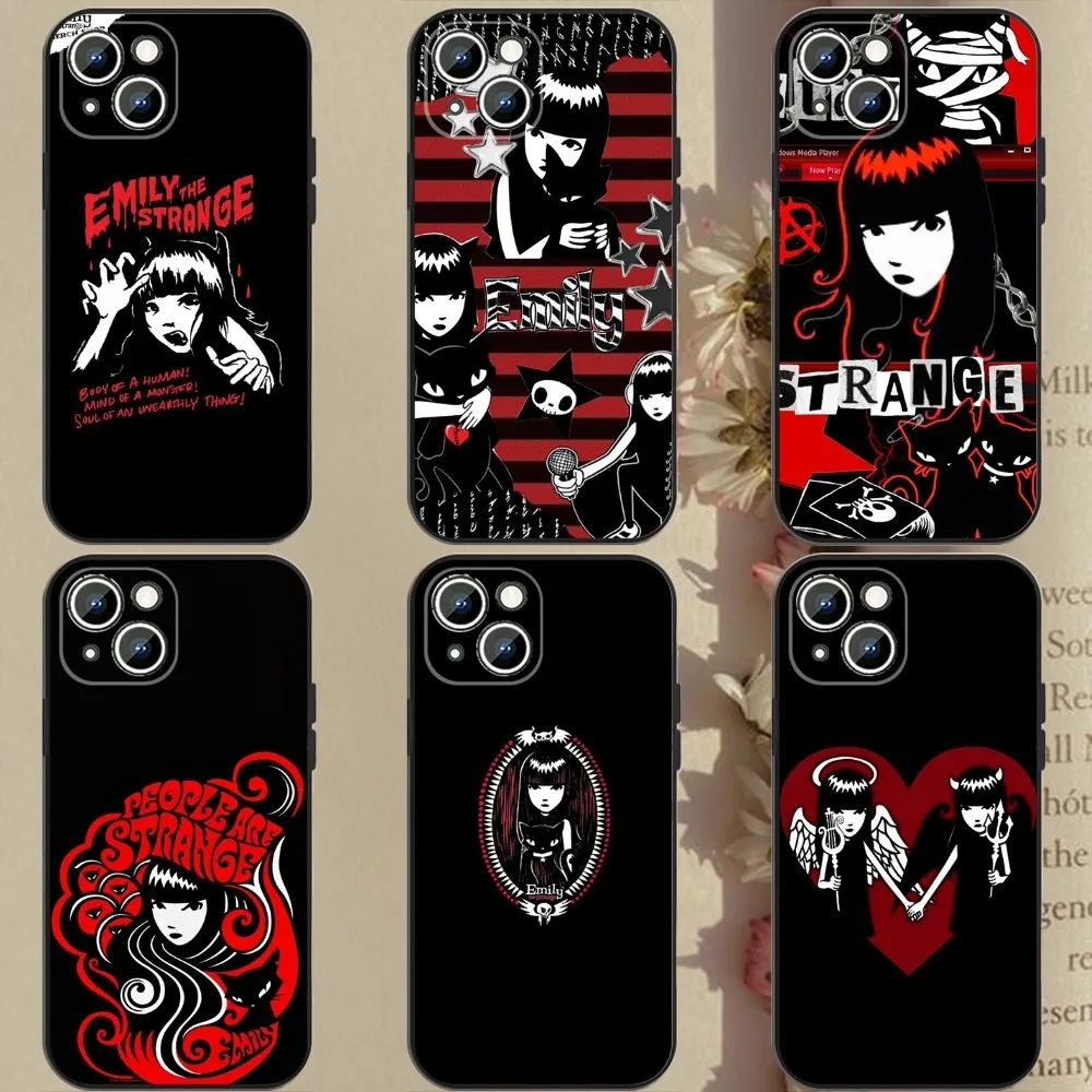 E-Emily The Strange  Phone Case For Apple iPhone 15,14,13,12,11,XS,XR,X,8,7,Pro,Max,Plus,mini Silicone Black Cover