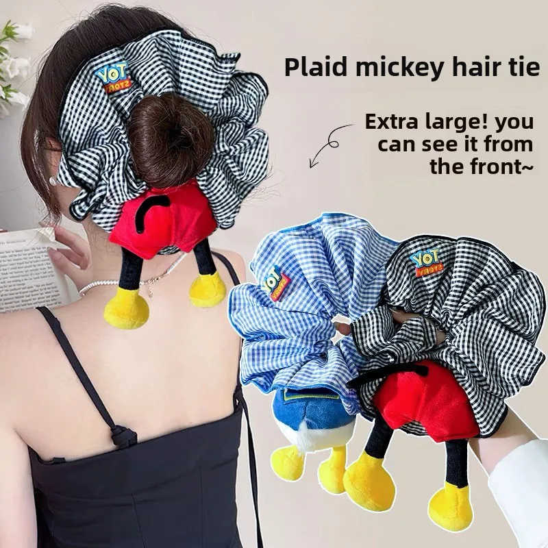 Disney lindo Mickey trasero creativo intestino grueso anillo de pelo divertido dibujos animados muñeca de medio cuerpo tridimensional algodón a cuadros pelo de trasero
