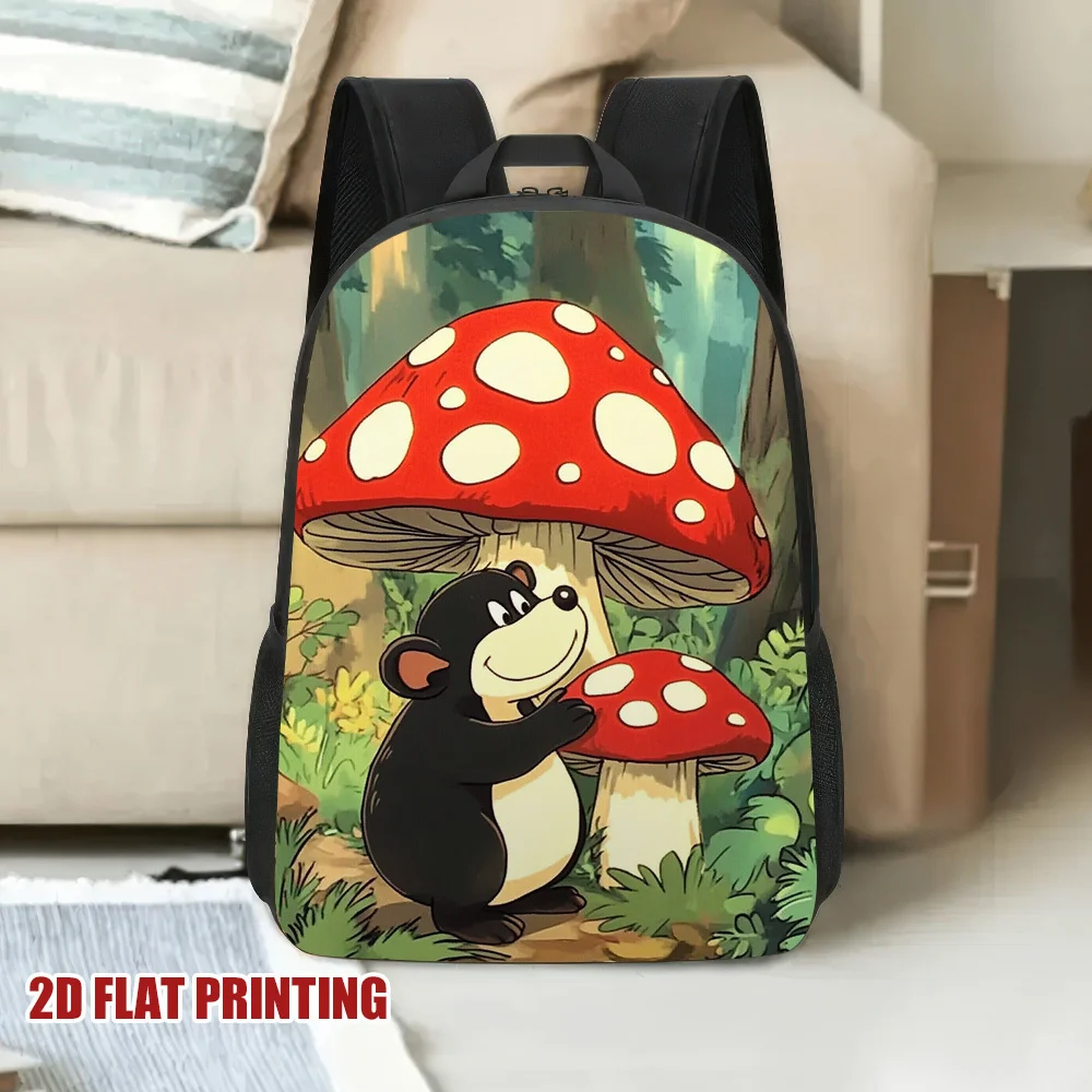 

A stylish and practical backpack with moles and mushrooms for friends, perfect for leisure and school use by teenagers