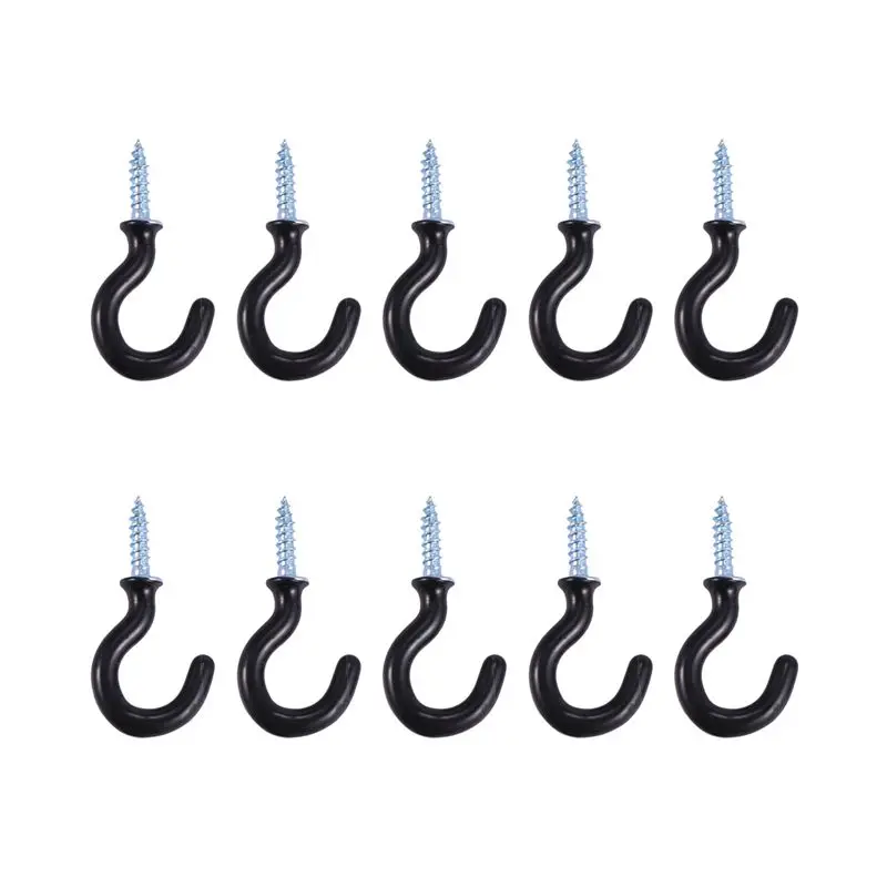 BHBD-150 Pcs 1.1 Inch Cup Mug Hooks Shouldered Metal Screw-In Plastic Coated Hanging Black