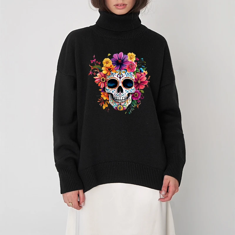 Gothic Skull Pattern Print Knitted Sweaters Autumn and Winter Harajuku Retro, Street, Hip-hop, Europe and America, Creative, Y2k