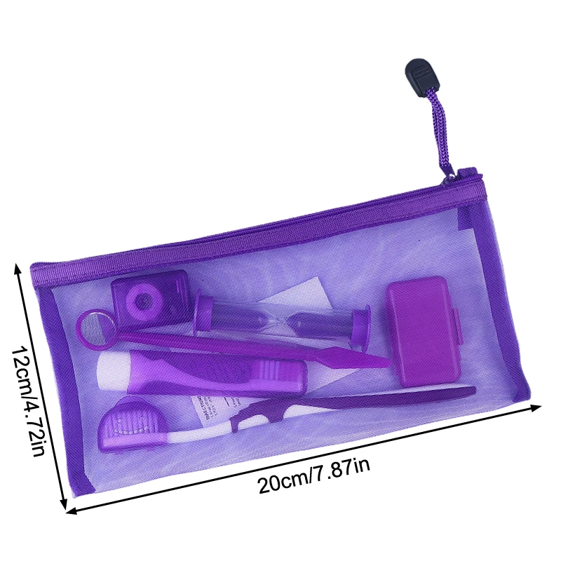 8 قطعة/المجموعة مجموعة فرش العناية بالأسنان متعدد الألوان شمع الأسنان أداة تنظيف الأسنان حقيبة شبكية قابلة للطي فرشاة بين الأسنان الخيط الشمع