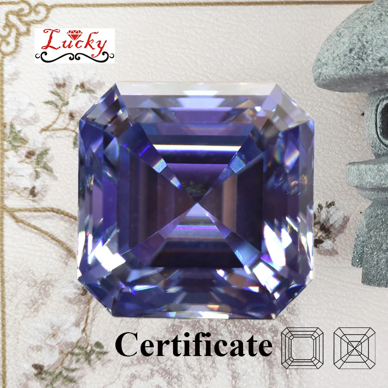 

Moissanite Asscher Shape Top Quality Lavender Color Beads for Charms DIY Jewelry Making Pendant Materials with GRA Certificate