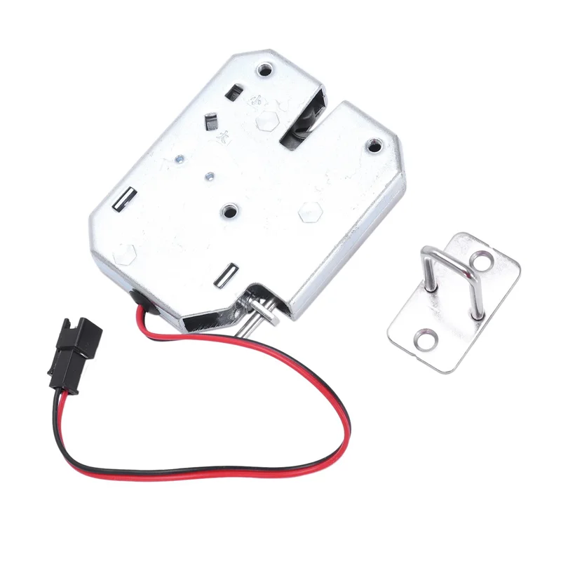 Elektrozaczep A96I-2X, zasilanie DC 12V 2A, elektromagnetyczny zamek do drzwi, szafek, szuflad, szaf, stal węglowa, srebrny kłódka.