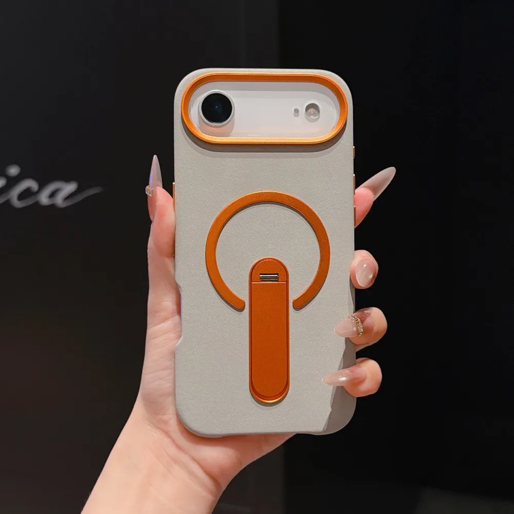 

Luxury Elephant Leather Case for iPhone 17 Pro Max 15 15 ProMax 14 17 Air Magnetic Stand Shockproof Matte Skin-Friendly Cover