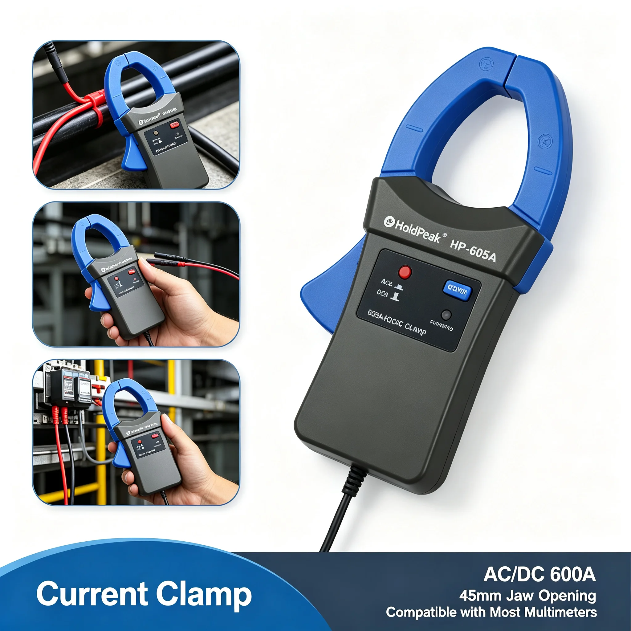 605A AC/DC Current Clamp Adapter 600A Multimeter Probe Tool Standard Banana Plug for Digital Multimeter Ampere Measure Repair