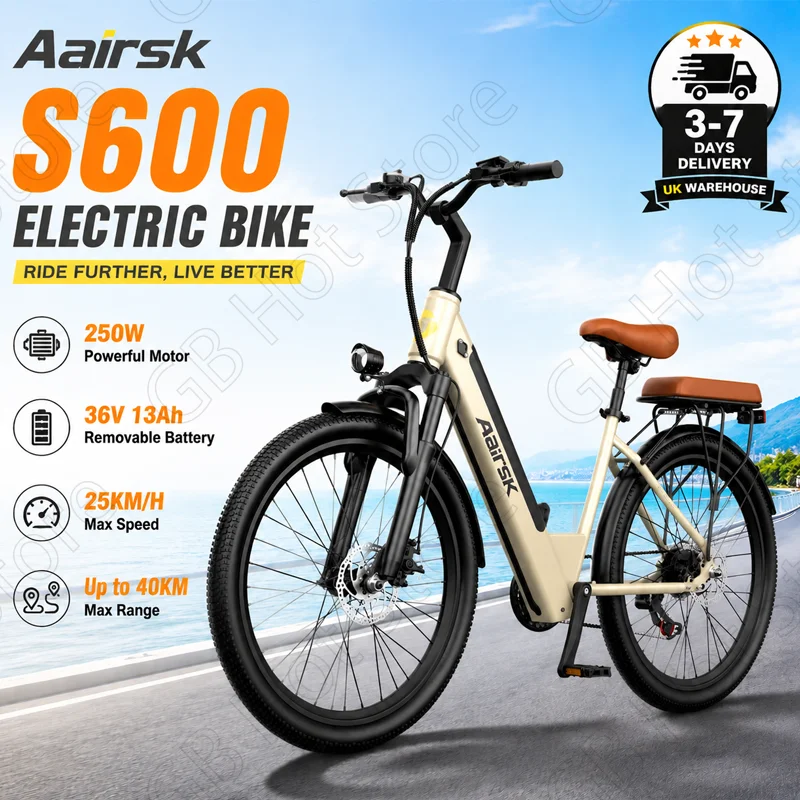 Aairsk S600 Electric Bike 250W Motor 36V 13Ah Removable Battery 26 Inch E-Bike with NFC Unlock 7 Speed Gear Urban Commuter Bicycle