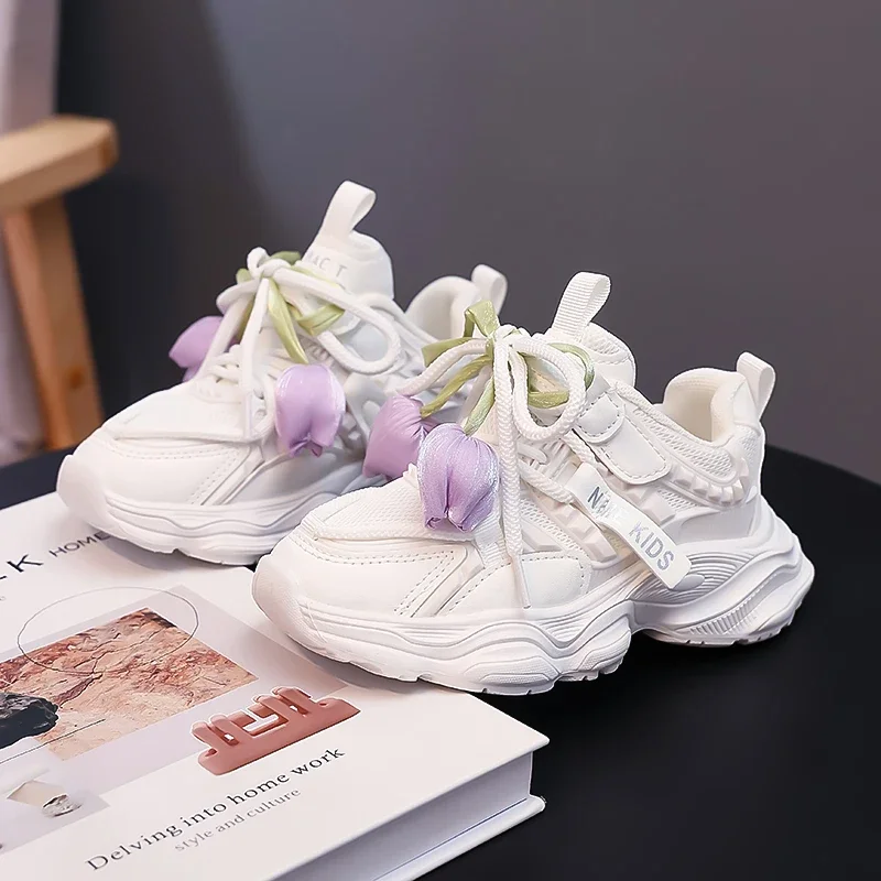 

Детские кроссовки с милым цветком, детские кроссовки с дышащей сеткой, осень 2023, новая повседневная спортивная обувь для девочек на толстой мягкой подошве