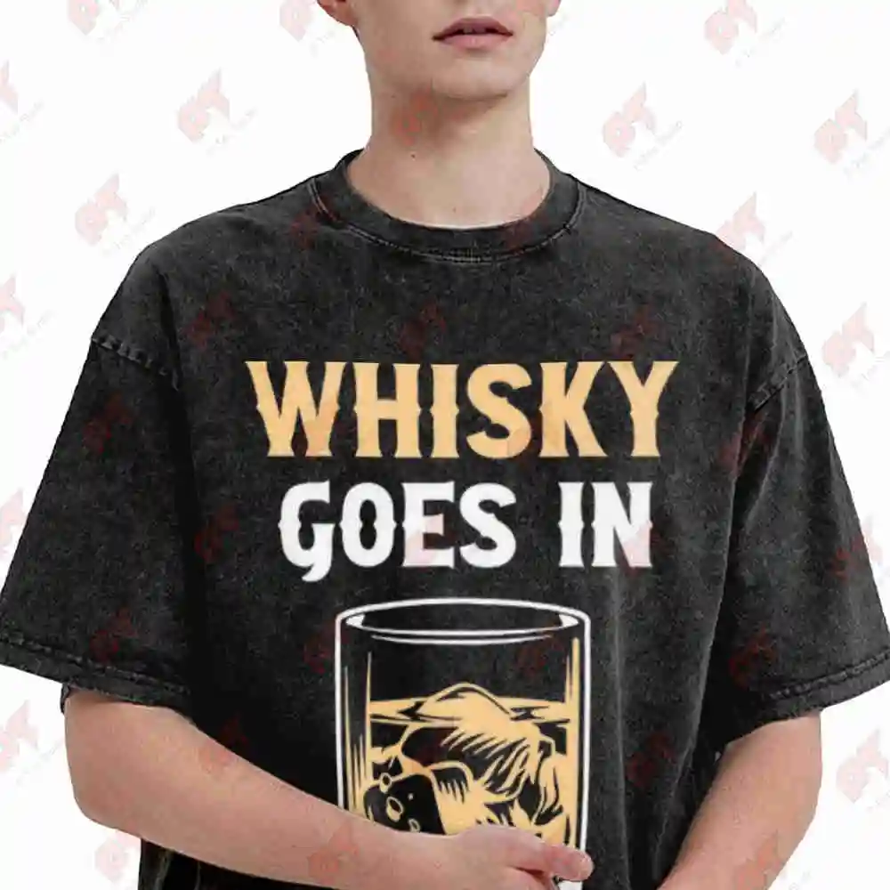 Whiskey In Wisdom Out Vintage Washed Tee Pure Cotton T-Shirt