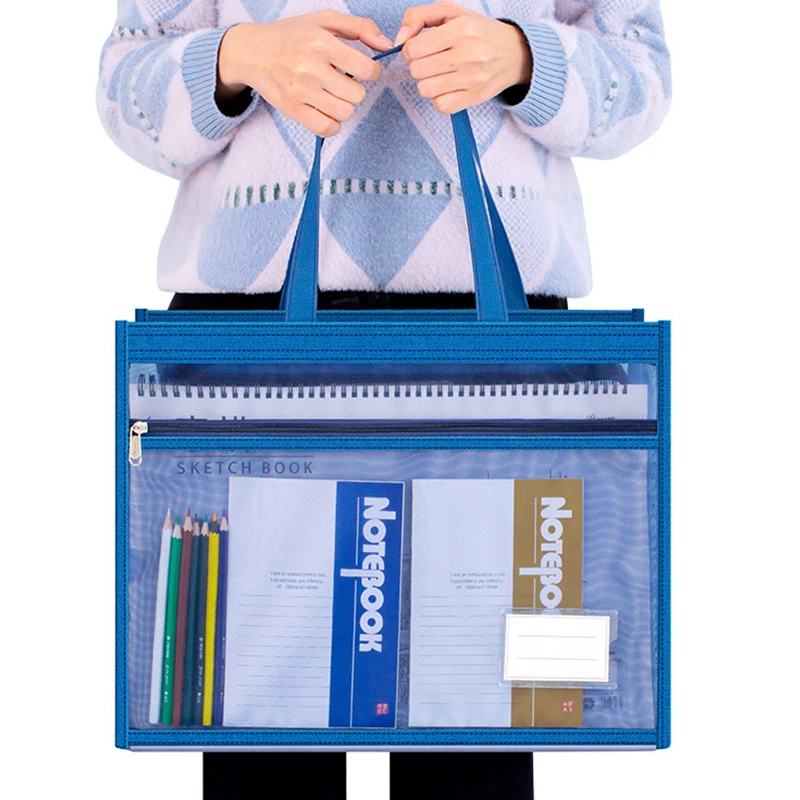 Large A3 Mesh File Bag Carry Book Art Bag Transparent Grid Portable Zipper Student Drawing Sketch Board Test Paper Storage Bag