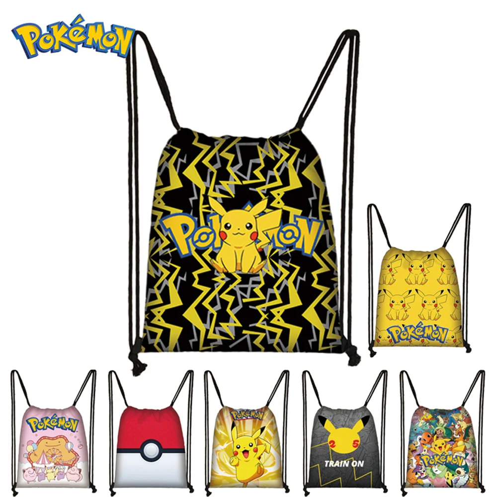 Pokémon Kordelzug Kordelzug Tasche Polyester Student Umhängetasche Outdoor Einkaufstasche Jungen Mädchen Canvas Geschenktasche