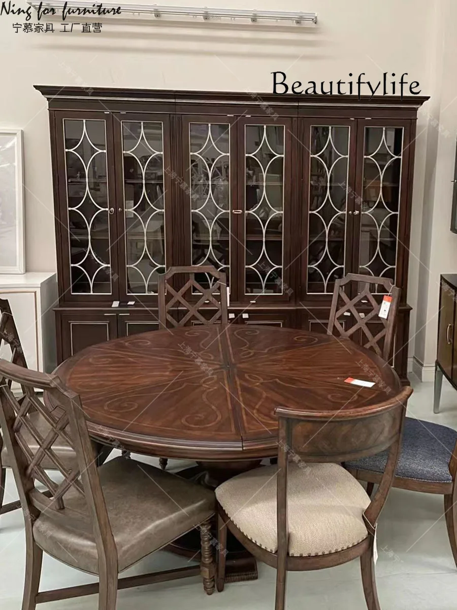 American solid wood wine cabinet integrated against the wall home restaurant retro double door storage glass bookcase fashion