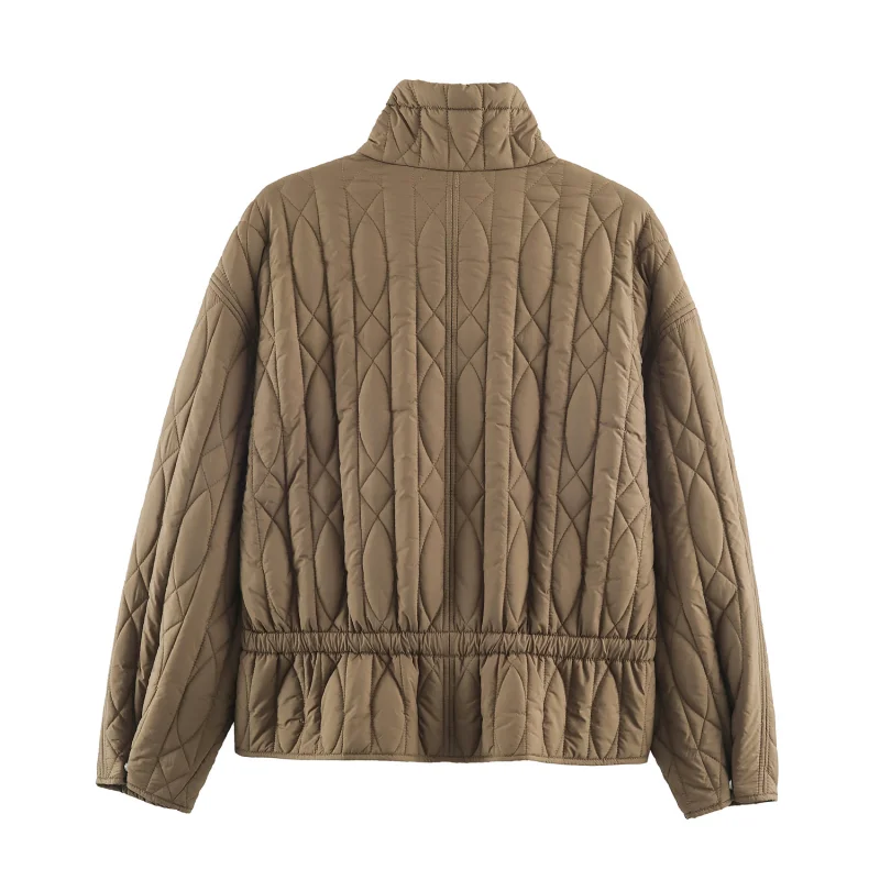 Damen-Freizeitjacke aus Baumwolle in Unifarbe mit Stehkragen, einzigartigem Designer-Look, Kordelzug in der Taille, lockerer Schnitt, Damen-Reißverschluss-Oberbekleidung – Detail 19