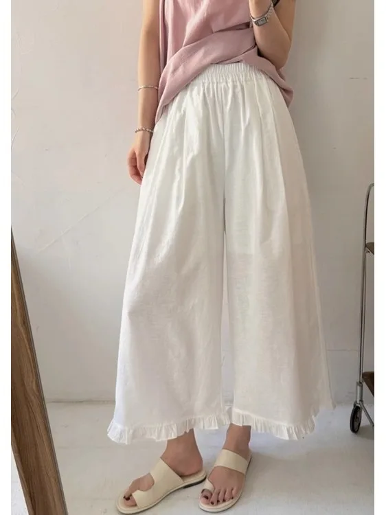 ارتفاع الخصر واسعة الساق السراويل لون نقي تصميم خشبي صيف جديد Sle التخسيس العمر-Defng الكورية Sle قطع مستقيمة #1