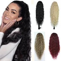 Long Wavy Drawstring Clip on Ponytail Hair Extension for Women Synthetic Natural Curly Ponytail Black Blonde Burgundy Pony Tail