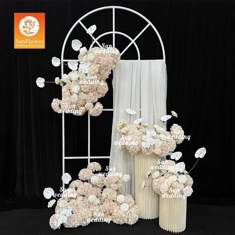Sunwedding Silk Artificial Flower Runner for Wedding Christmas & Graduation Decorations-Roof Apricot Hydrangea Design