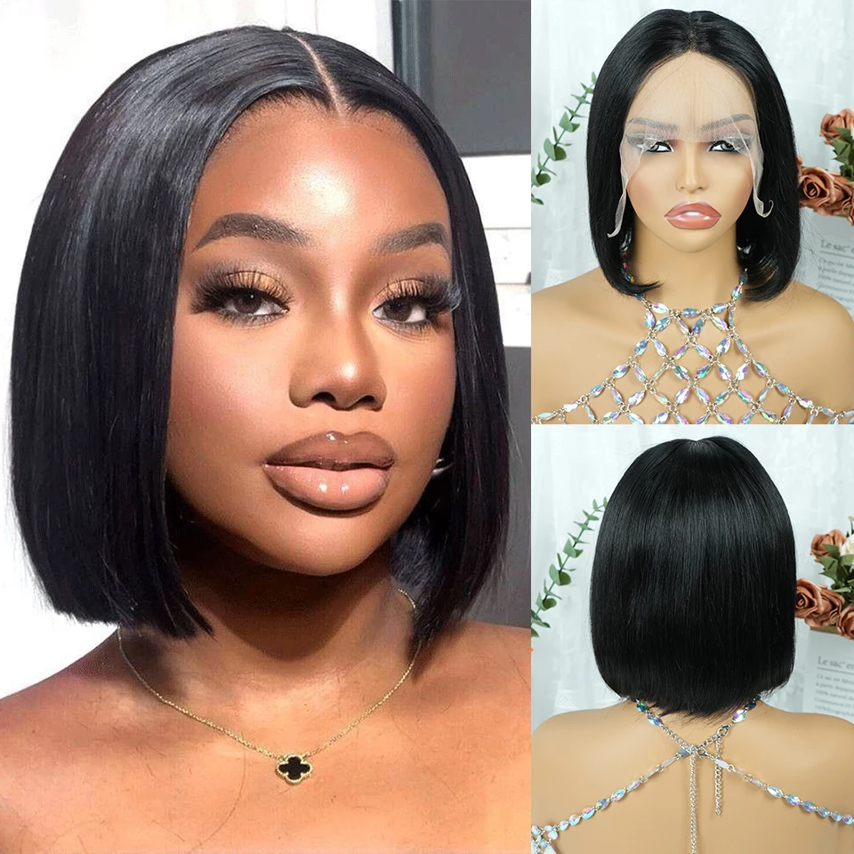 

Женские бразильские человеческие волосы, короткий боб 13x4x1, кружевной парик с прямыми волосами, предварительно выщипанная линия волос для повседневного ношения, универсальные парики