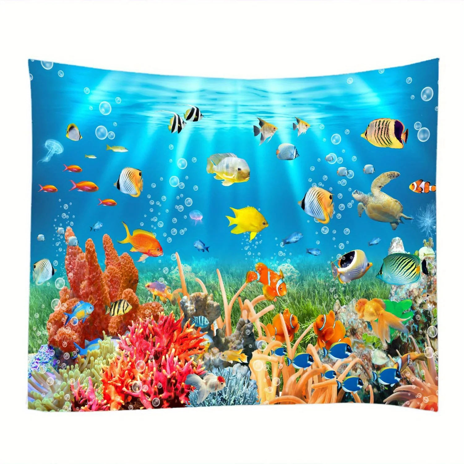 Ocean Wonderland Tapestry: Vibrant, Colorful, and Strikingly Detailed Wall Art for an Underwater Decor Statement