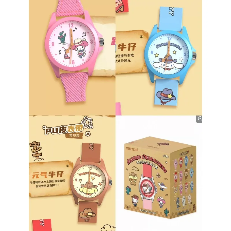 Moetch Sanrio Characters Cowboy Busy Watch Blind Box Cute PU Strap Quartz Watch with Hello Kitty My Melody Cinnamoroll Toy - view 2